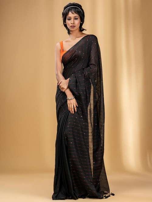 women solid with work handloom saree with blouse - 22043761 -  Standard Image - 0