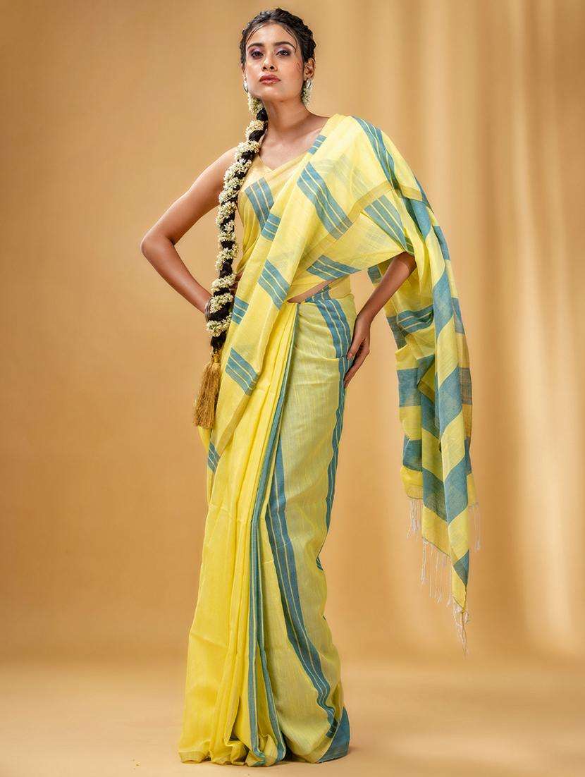 women striped handloom saree with blouse