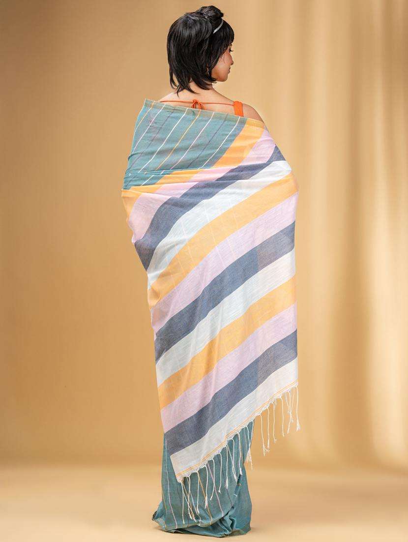 women striped handloom saree with blouse - 22043766 -  Standard Image - 1