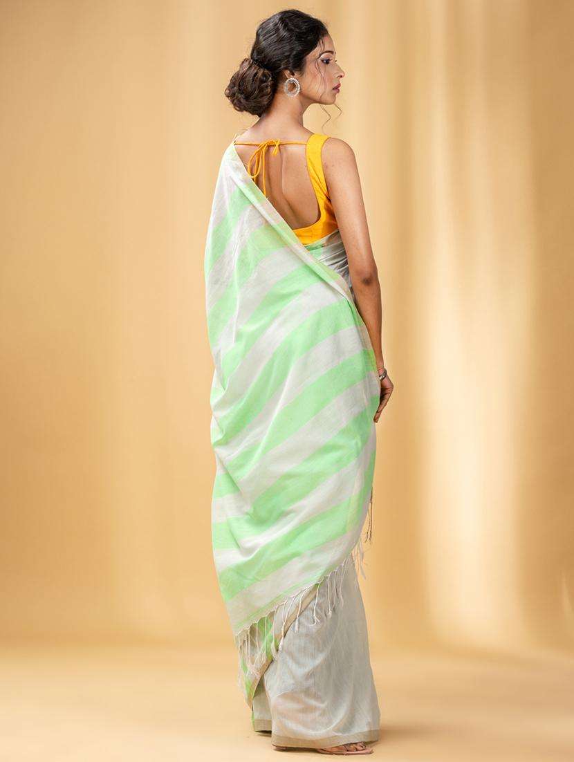 women striped handloom saree with blouse - 22043767 -  Standard Image - 1
