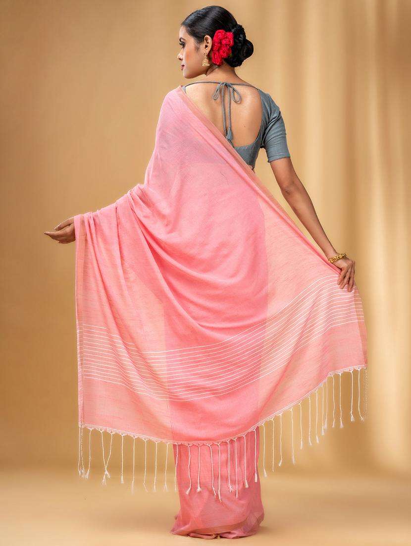 women solid handloom saree with blouse - 22043771 -  Standard Image - 1