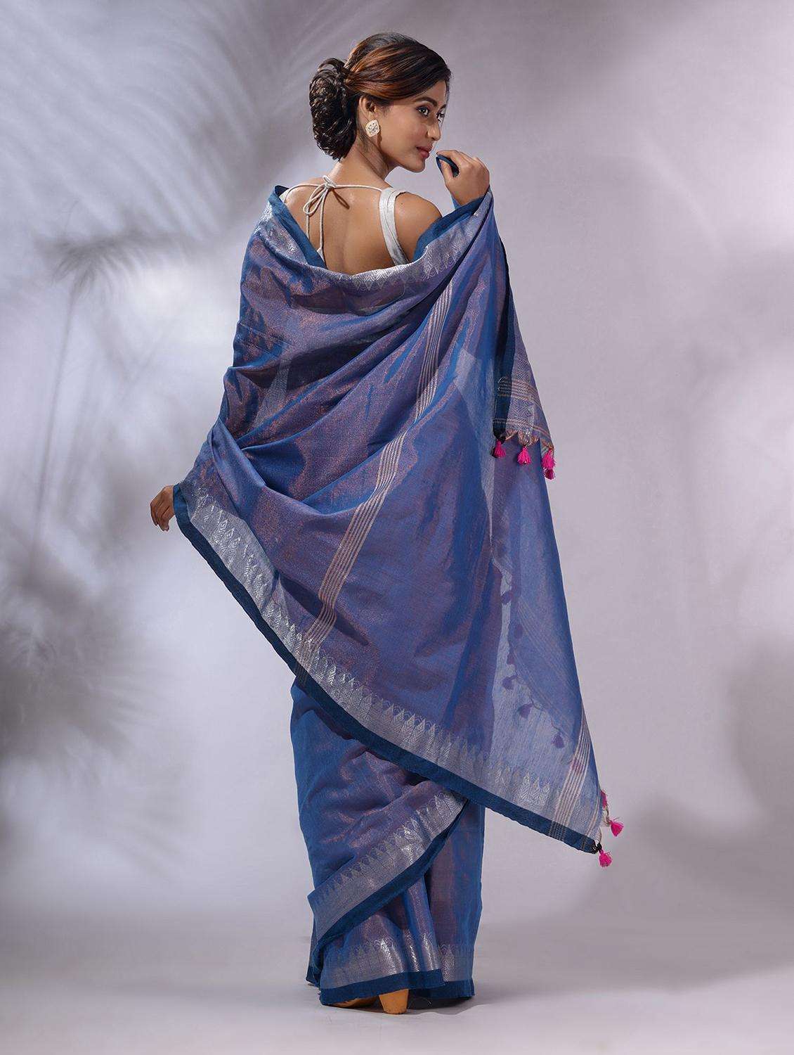 women blue handloom saree with blouse - 22043785 -  Standard Image - 1