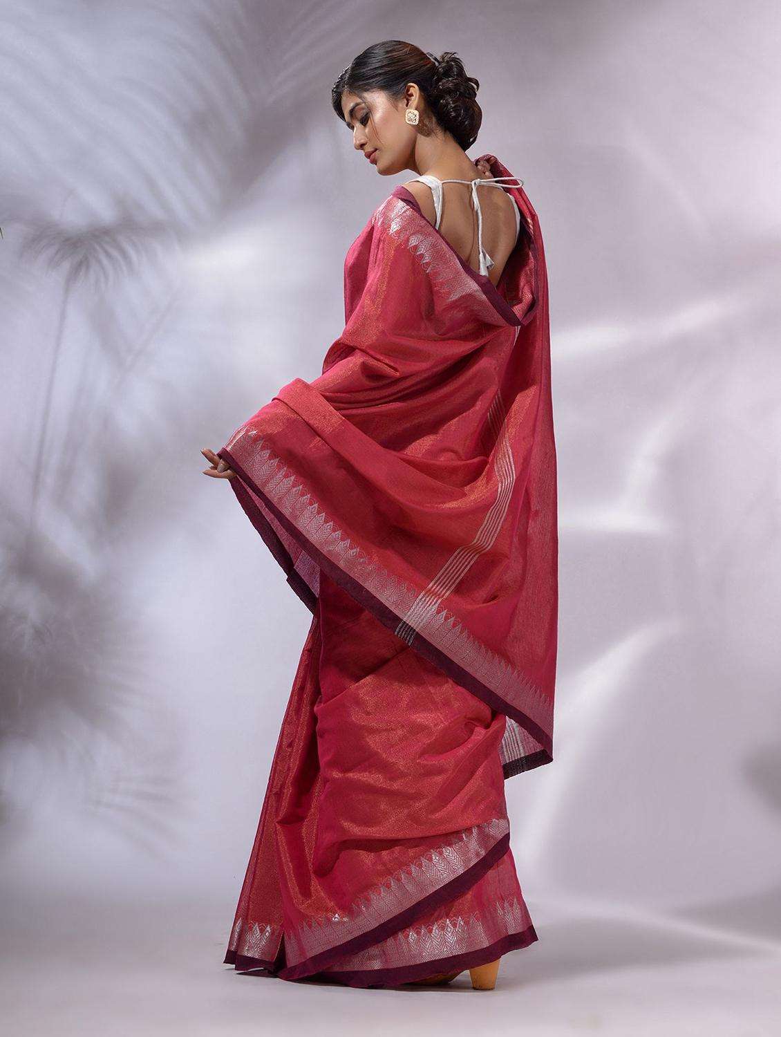 women pink handloom saree with blouse - 22043786 -  Standard Image - 1