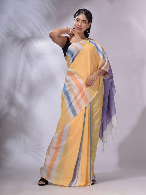 women striped handloom saree with blouse - 22043794 -  Standard Image - 0