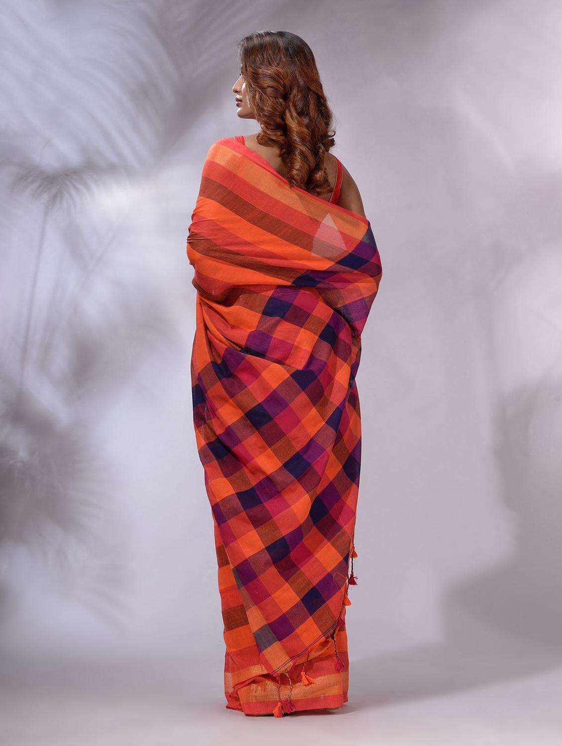 women striped handloom saree with blouse - 22043801 -  Standard Image - 1