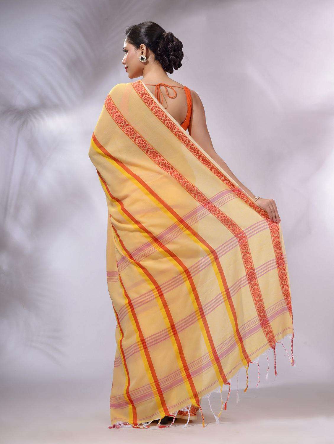 women striped handloom saree with blouse - 22043815 -  Standard Image - 1