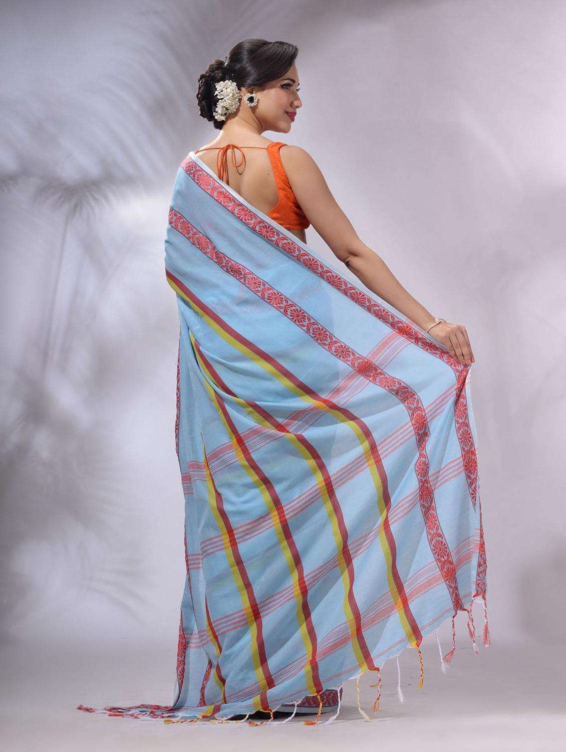 women striped handloom saree with blouse - 22043818 -  Standard Image - 1