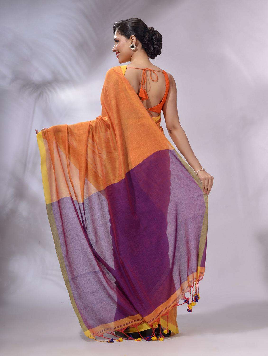 women solid half and half saree with blouse - 22043821 -  Standard Image - 1