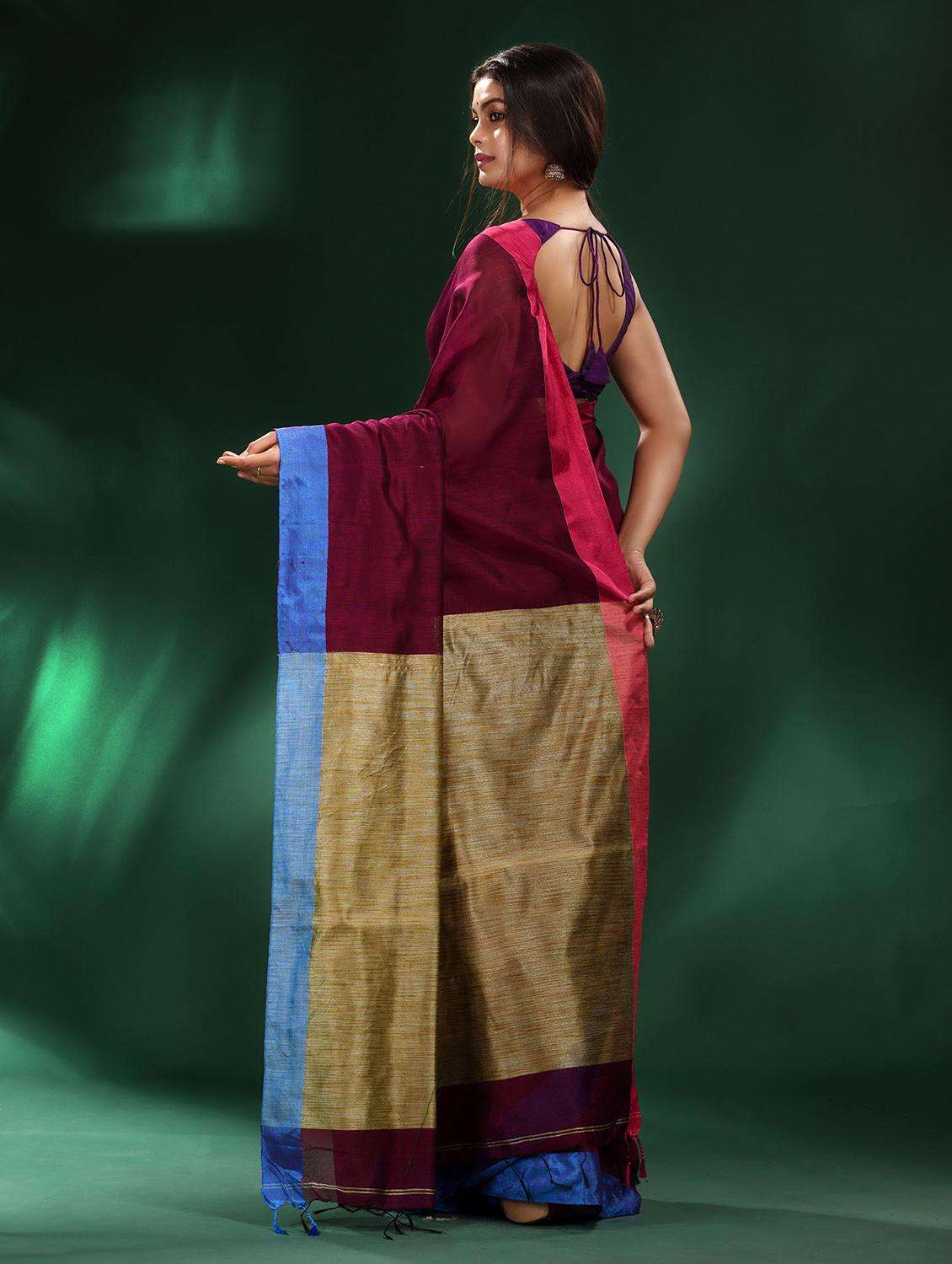 women burgundy handloom saree with blouse - 22043837 -  Standard Image - 1