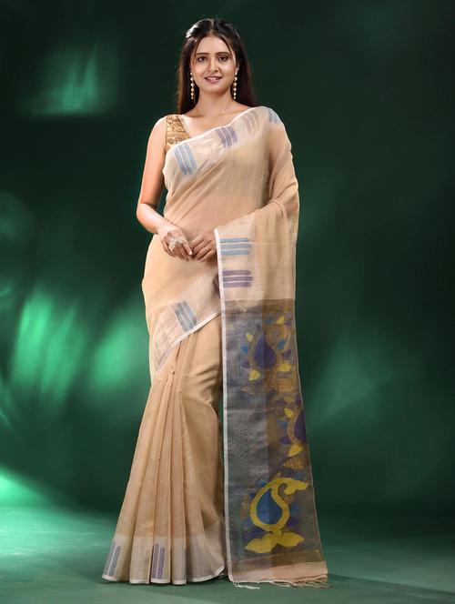 women solid handloom saree with blouse - 22043842 - Standard Image - 0