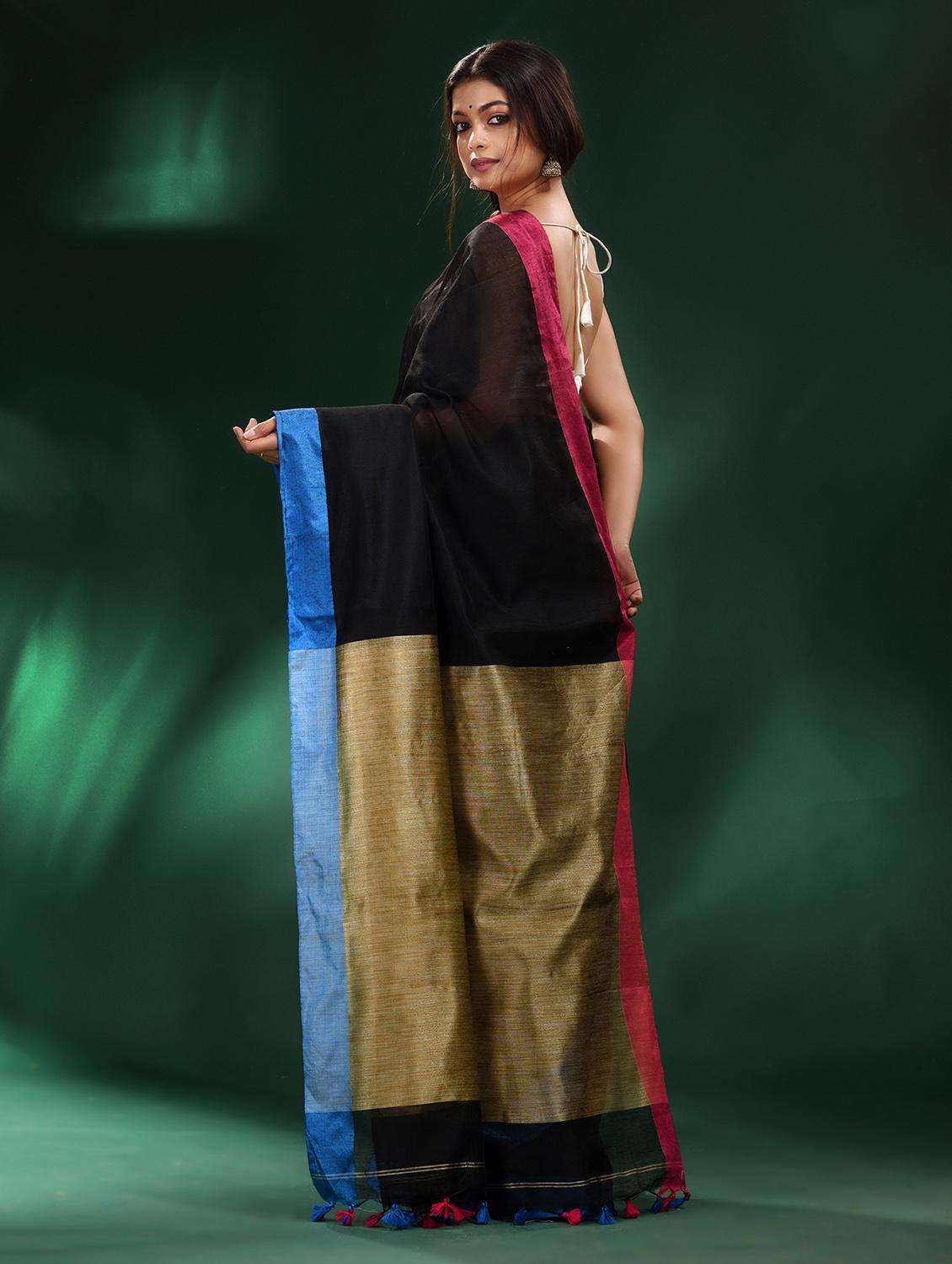 women black handloom saree with blouse - 22043888 -  Standard Image - 1