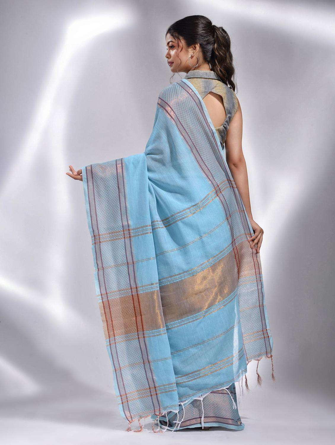 women solid with bordered saree with blouse - 22043898 -  Standard Image - 1