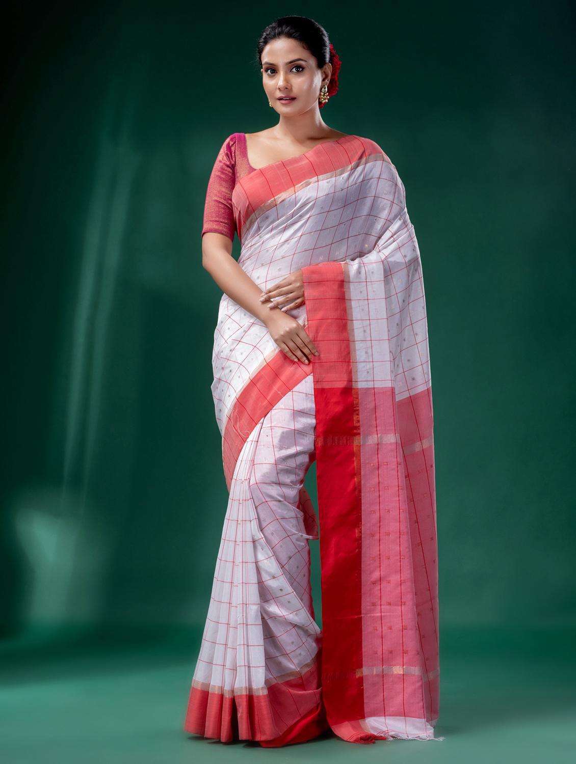 women checkered bordered saree with blouse - 22043916 -  Standard Image - 1