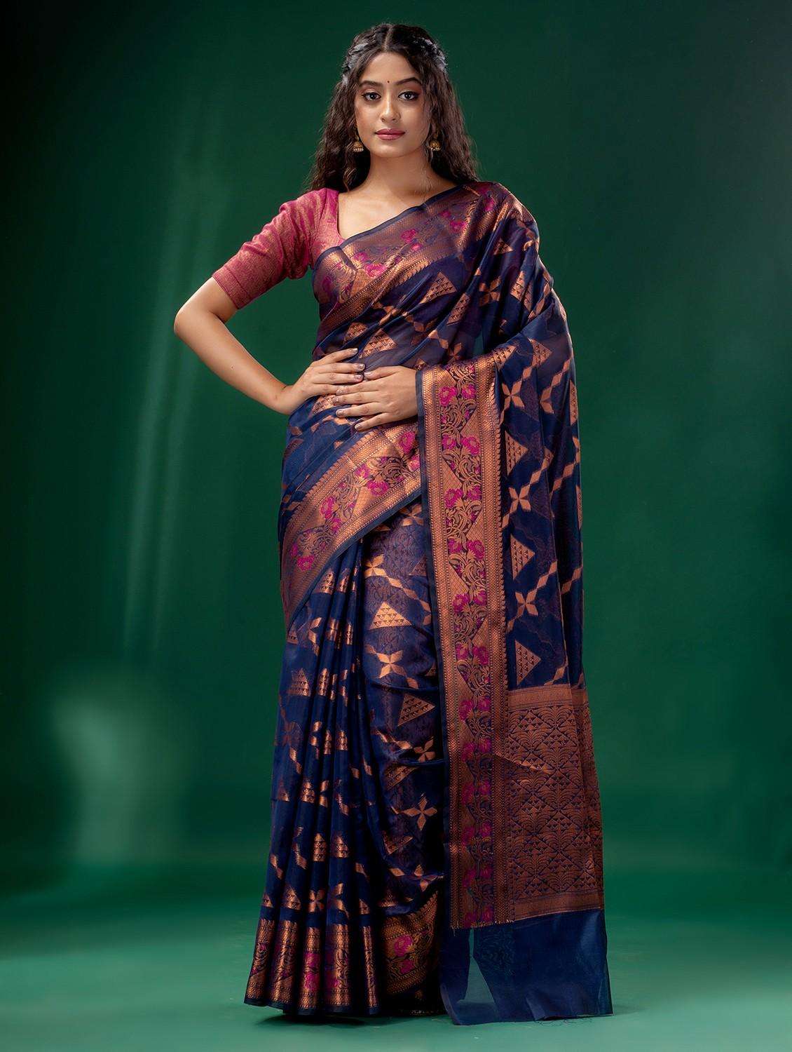 women self design banarasi saree with blouse