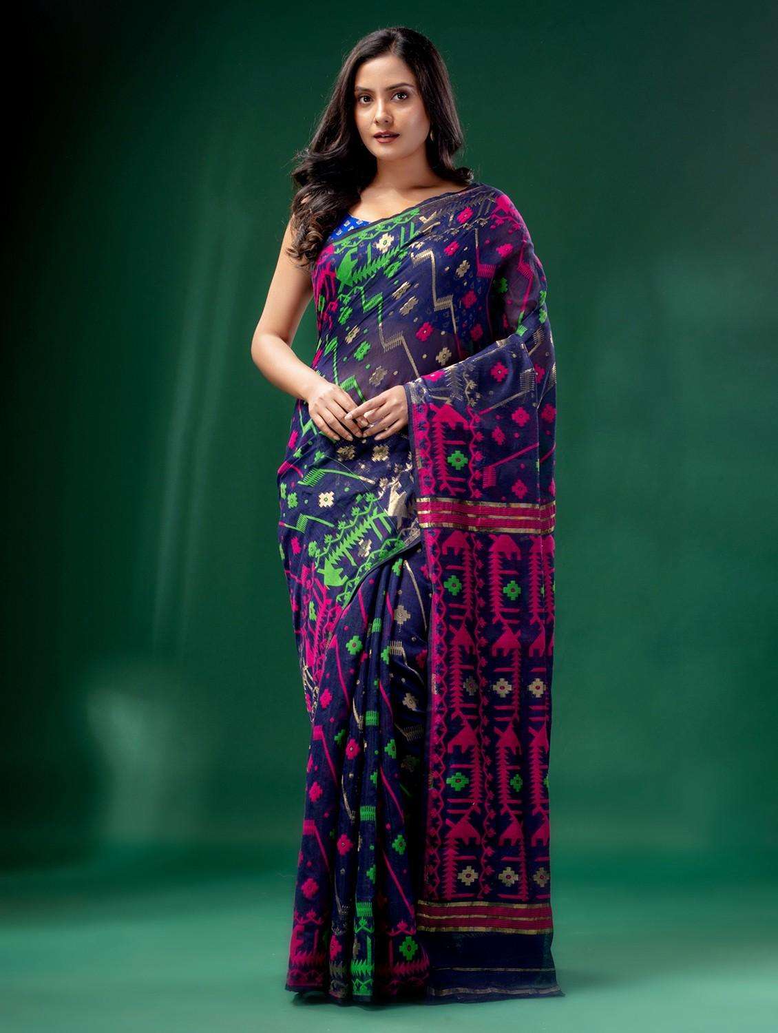 Women Self Design Jamdani Saree With Blouse - 22043956 -  Standard Image - 1