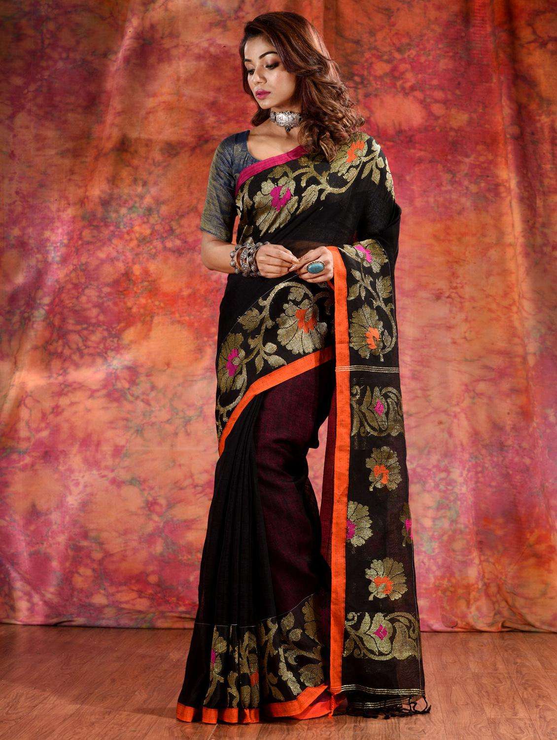 women self design handloom saree with blouse - 22043989 - Standard Image - 1