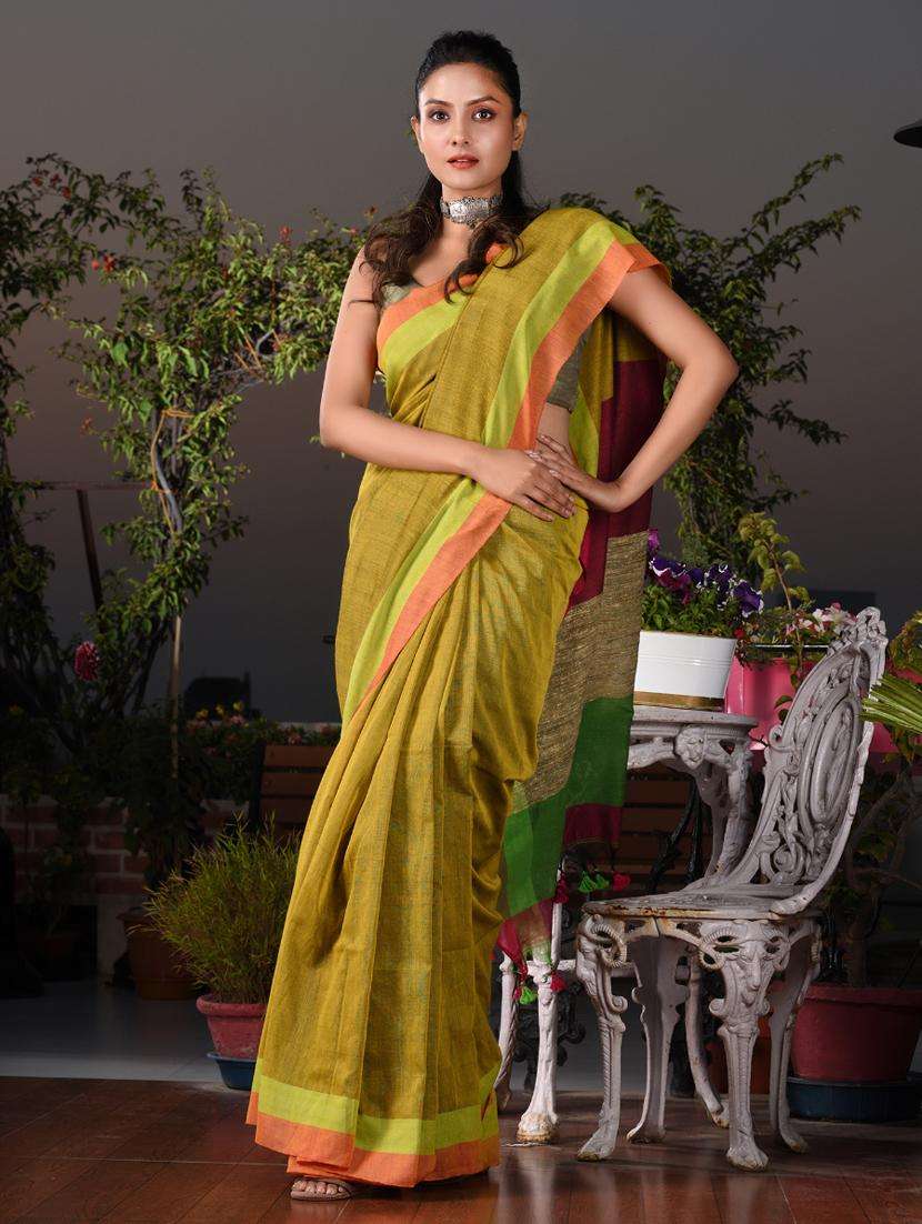 women solid handloom saree with blouse - 22044115 -  Standard Image - 1