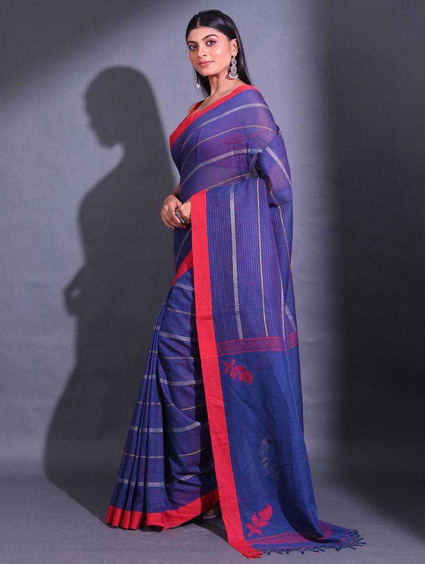 women striped handloom saree with blouse - 22045665 - Standard Image - 1