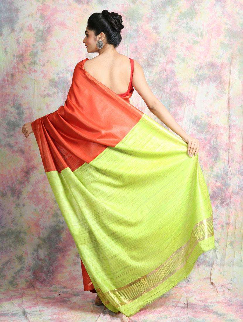 women solid handloom saree with blouse - 22045704 -  Standard Image - 1