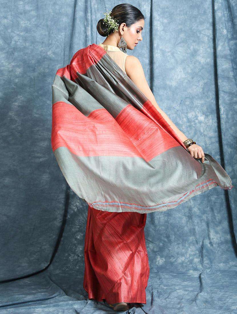 women solid handloom saree with blouse - 22045723 -  Standard Image - 1