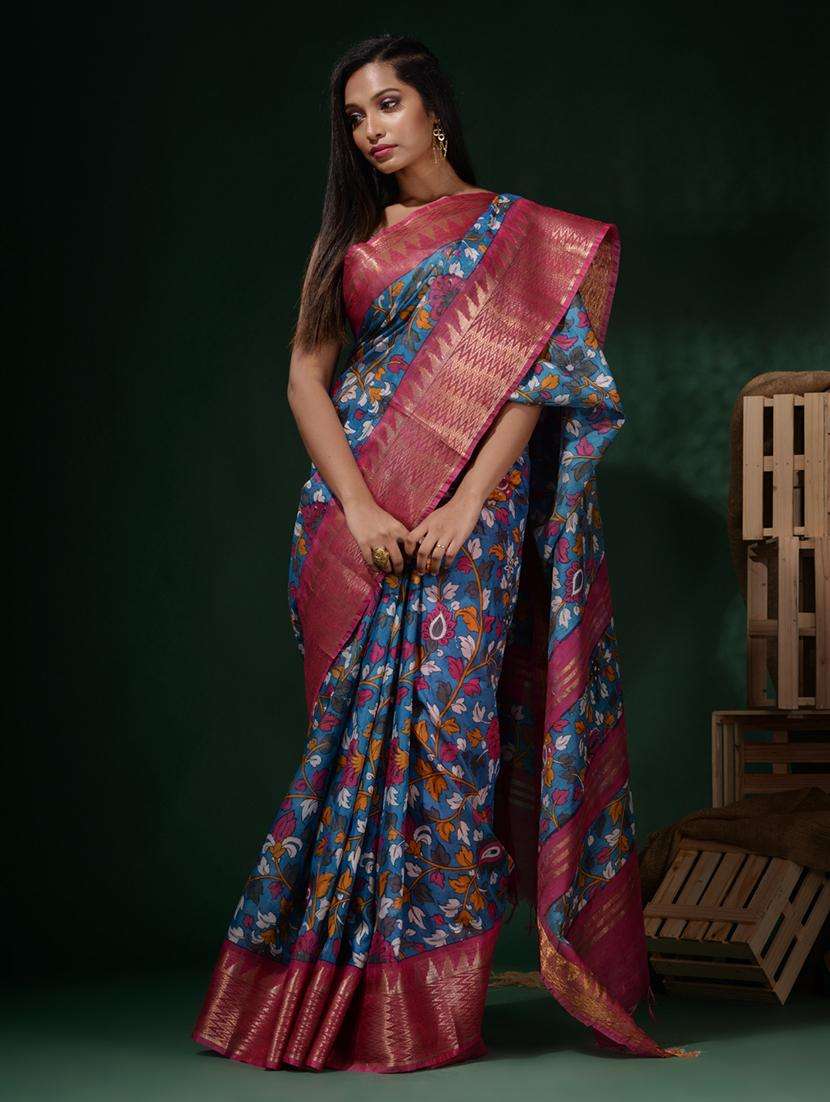 women printed bordered saree with blouse - 22045802 -  Standard Image - 1