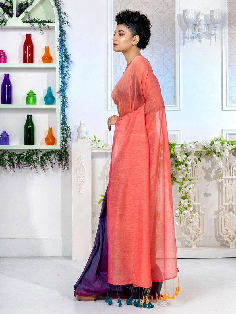 women solid half and half saree with blouse - 22045818 -  Standard Image - 1