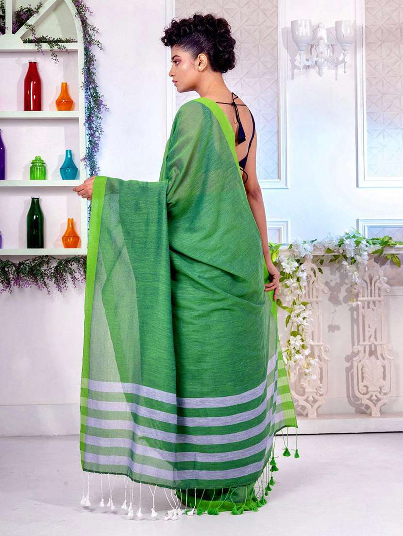 women solid handloom saree with blouse - 22045820 -  Standard Image - 1