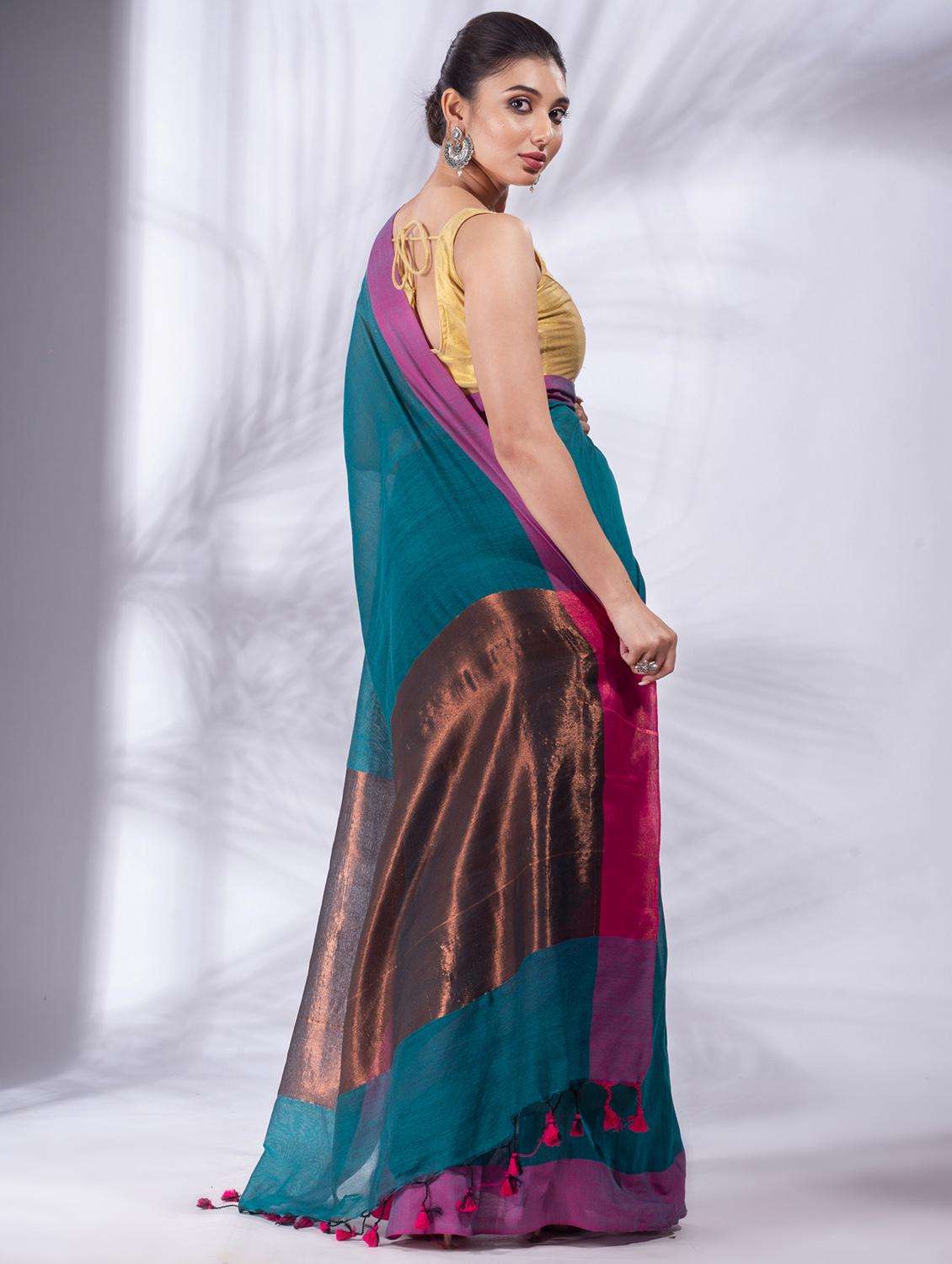 women solid handloom saree with blouse - 22045844 -  Standard Image - 1