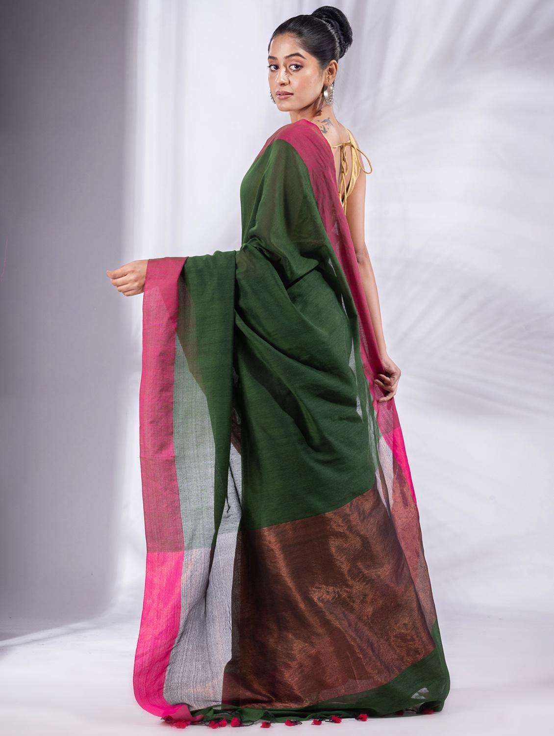 women solid handloom saree with blouse - 22045845 -  Standard Image - 1