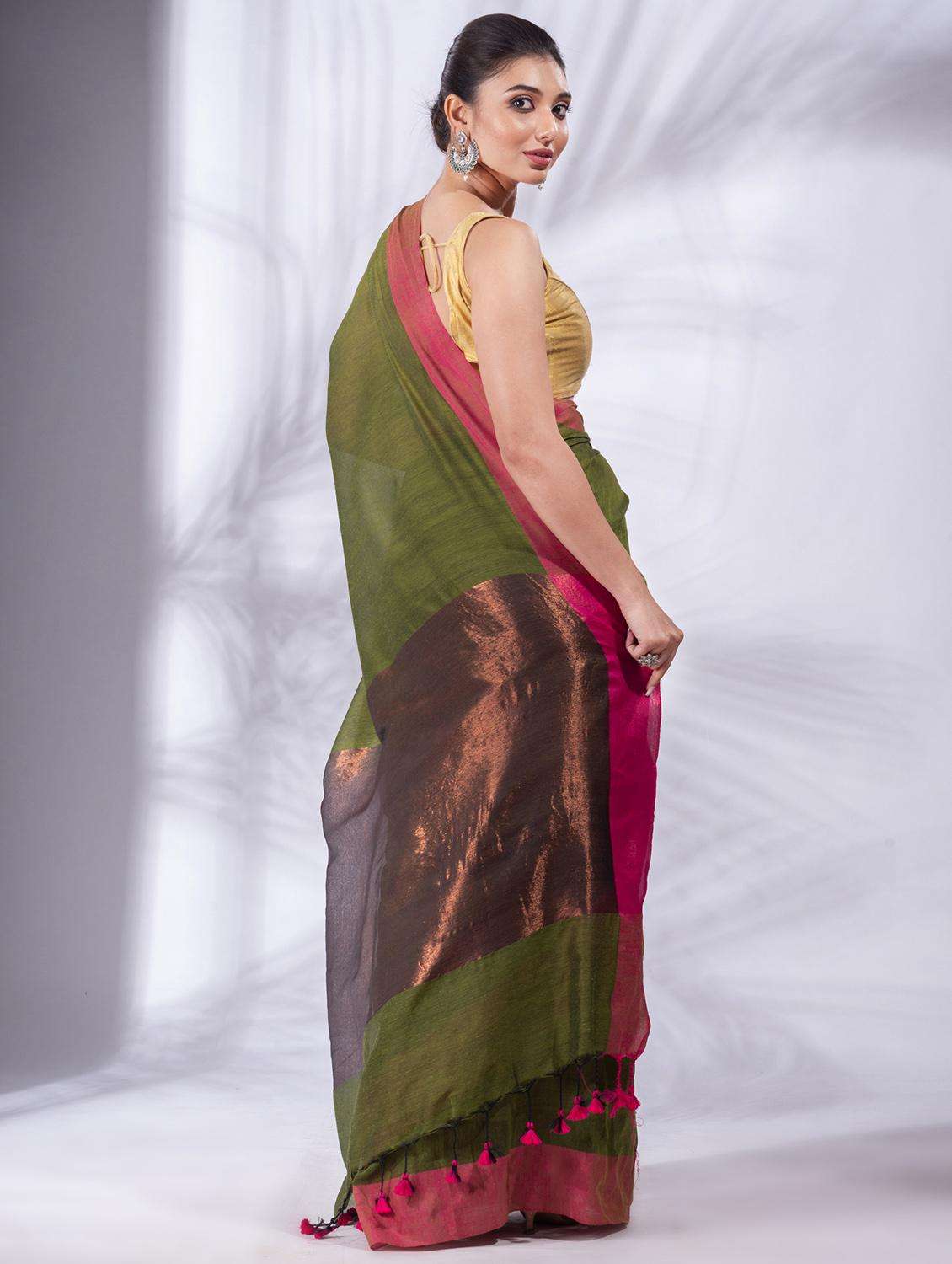 women solid handloom saree with blouse - 22045846 -  Standard Image - 1