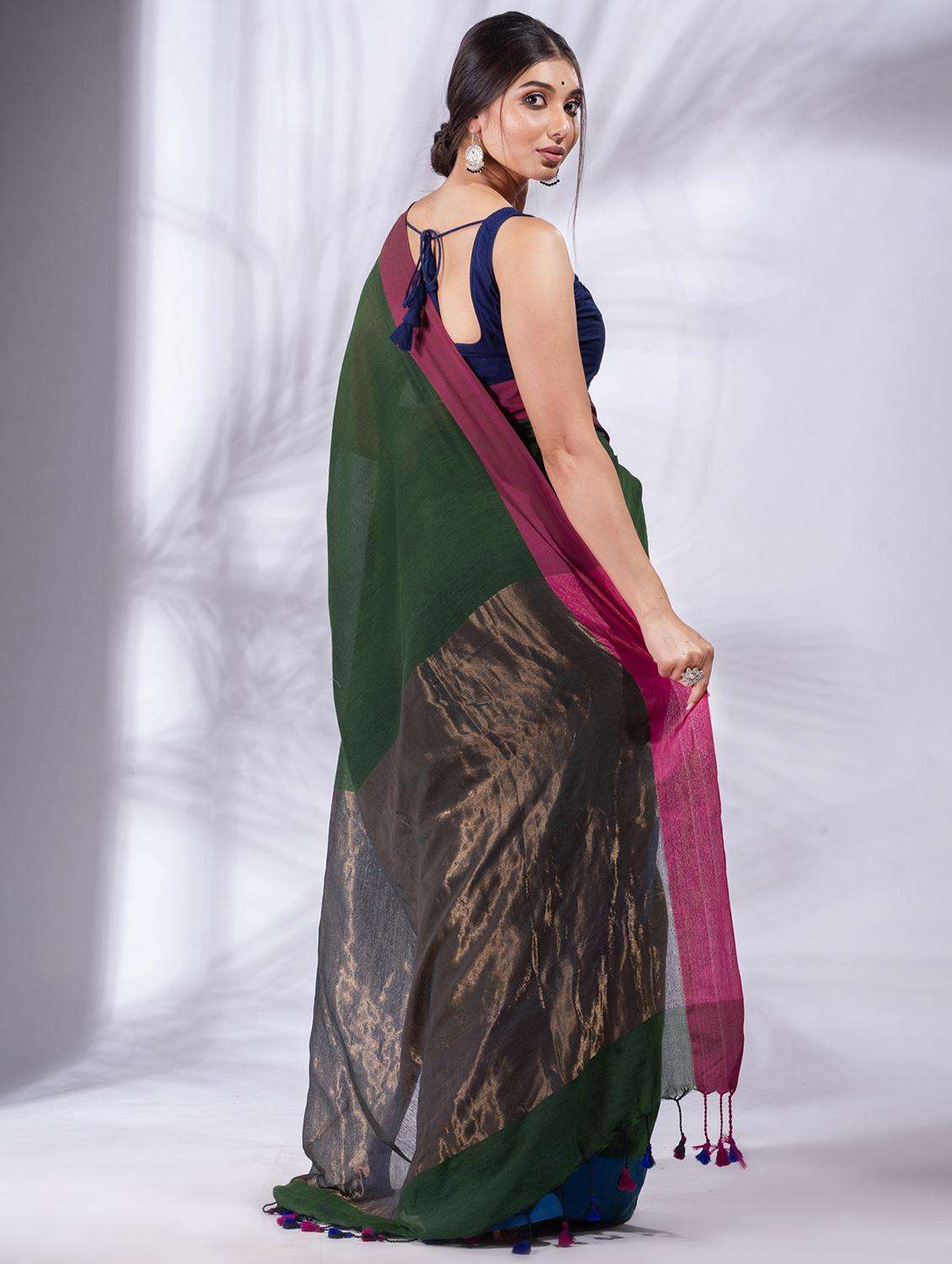 women solid handloom saree with blouse - 22045847 -  Standard Image - 1