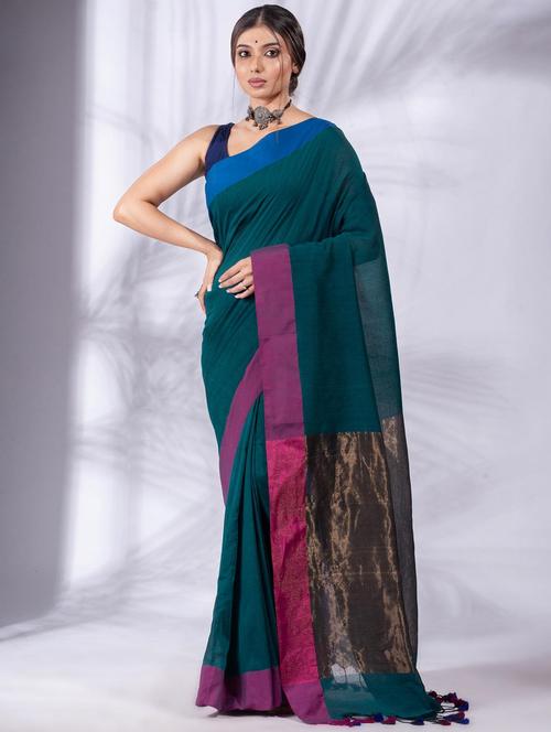 women solid handloom saree with blouse - 22045849 - Standard Image - 0