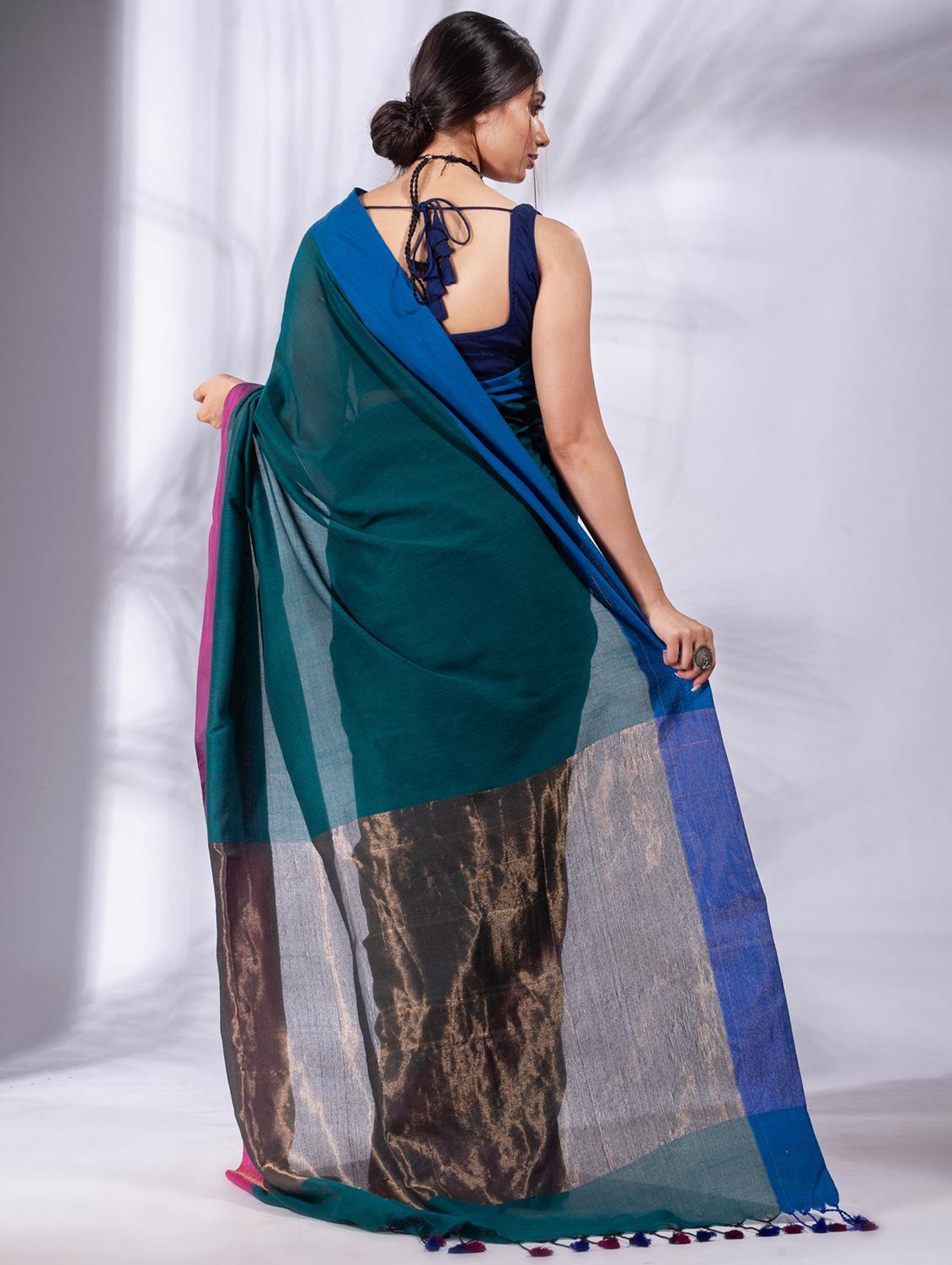 women solid handloom saree with blouse - 22045849 - Standard Image - 1
