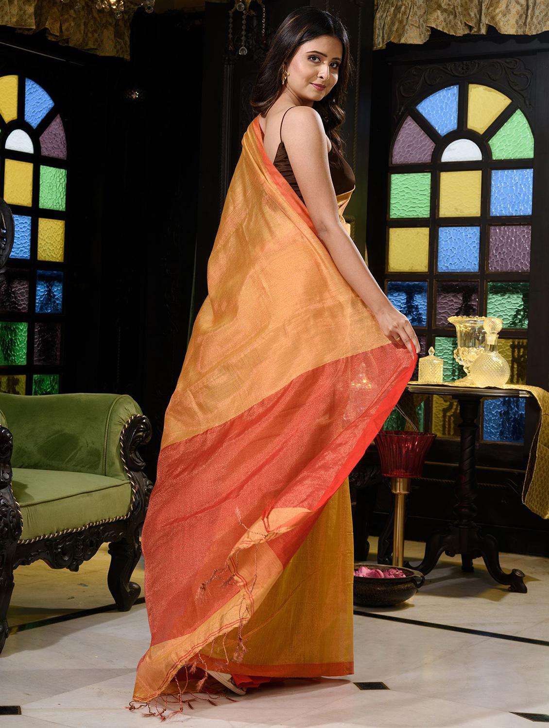 women solid handloom saree with blouse - 22045853 -  Standard Image - 1