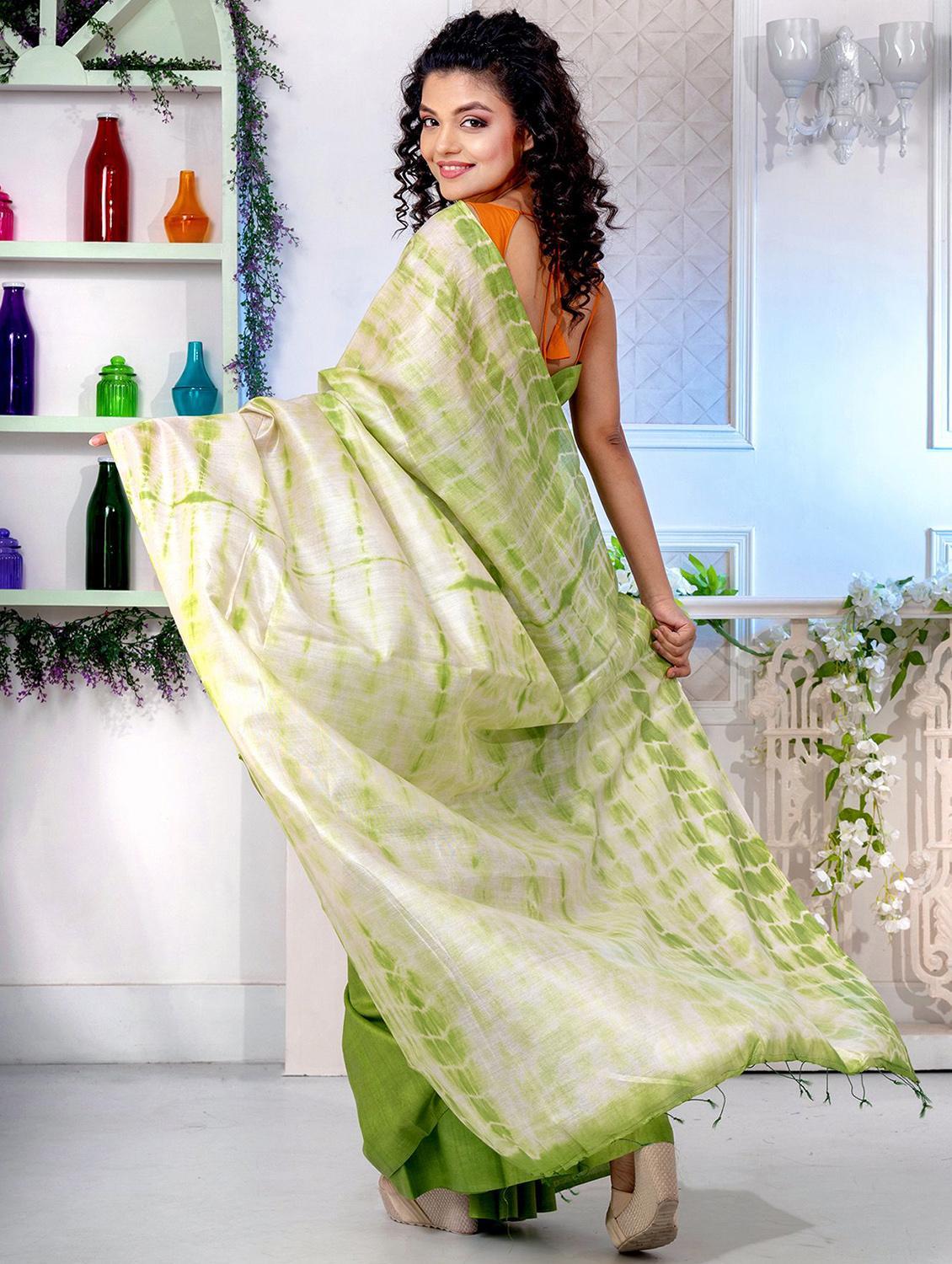 women shibori printed half & half saree with blouse - 22045880 - Standard Image - 1