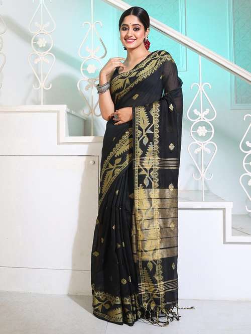 Women Self Design Handloom Saree With Blouse