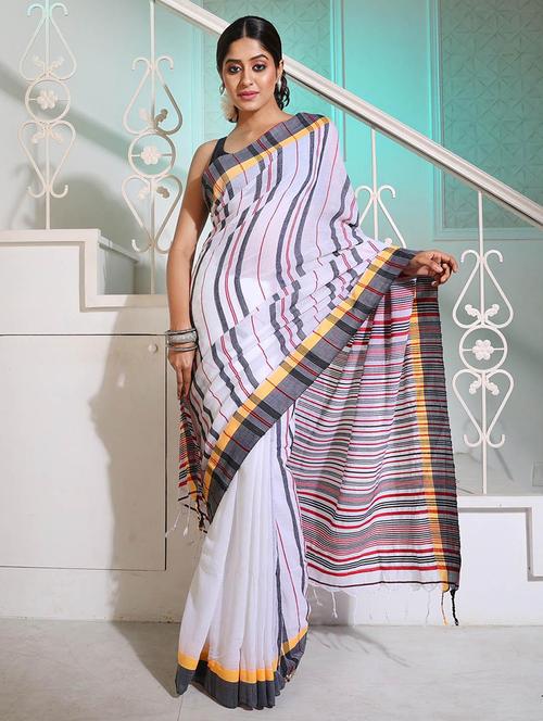 women striped handloom saree with blouse - 22045918 - Standard Image - 0