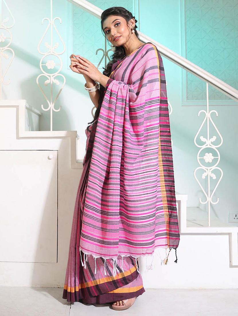 women striped handloom saree with blouse - 22045921 - Standard Image - 1