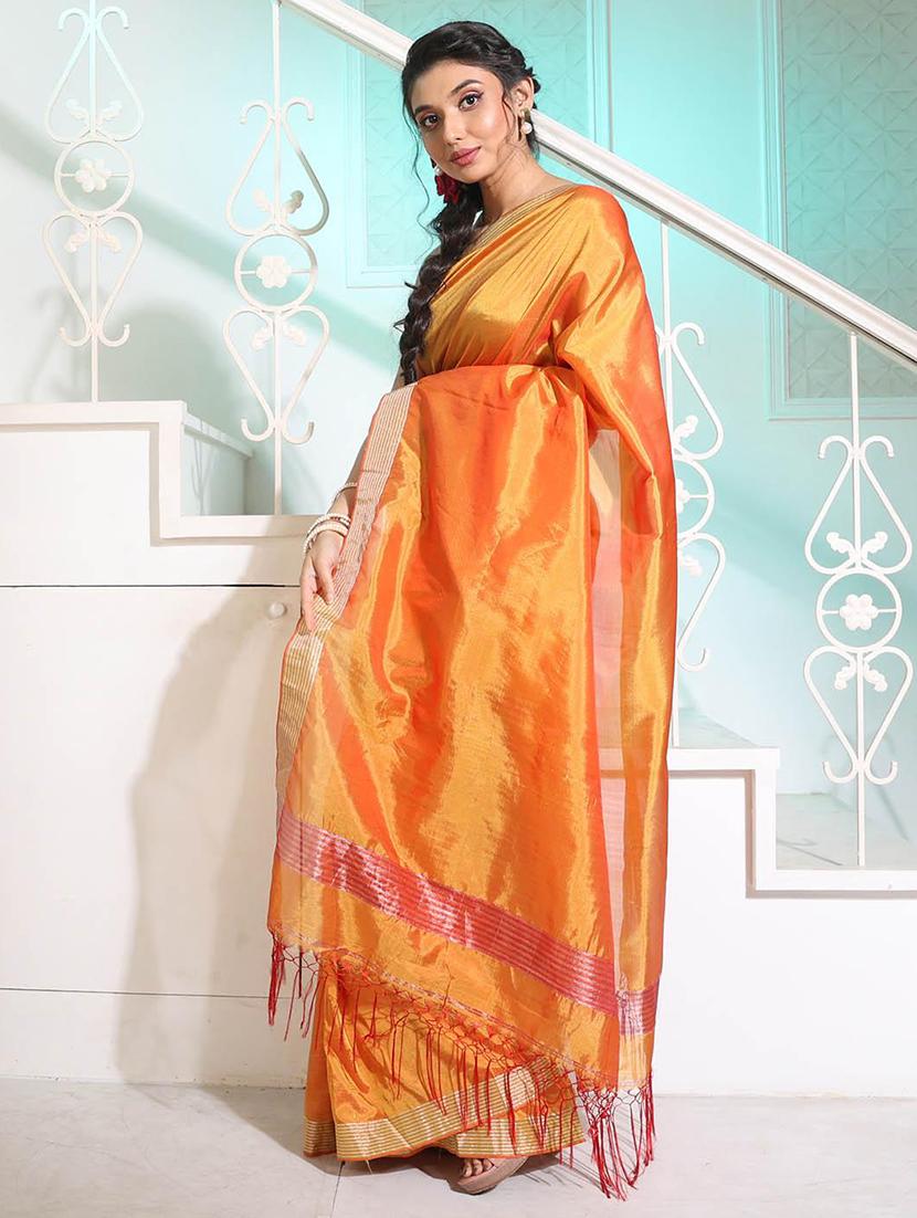 women solid with bordered saree with blouse - 22045939 - Standard Image - 1