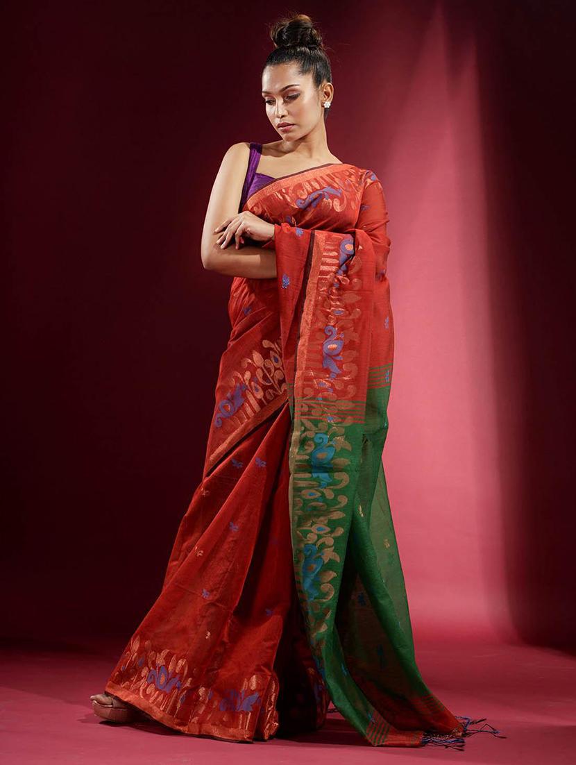 red jamdani women self design southern silk saree with blouse - 22045963 - Standard Image - 1