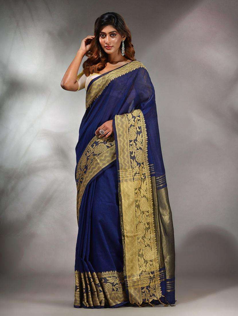 women solid with bordered saree with blouse - 22046075 -  Standard Image - 1