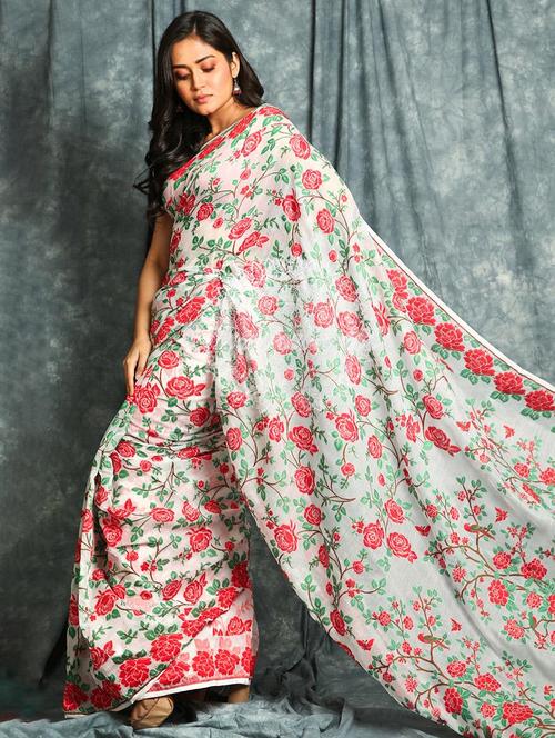 women floral handloom saree - 22046120 -  Standard Image - 0