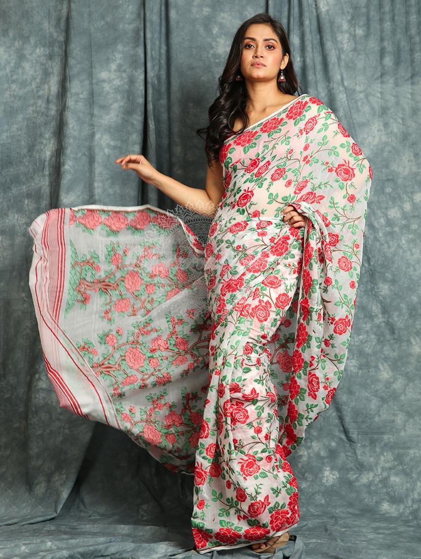 women floral handloom saree - 22046120 -  Standard Image - 1
