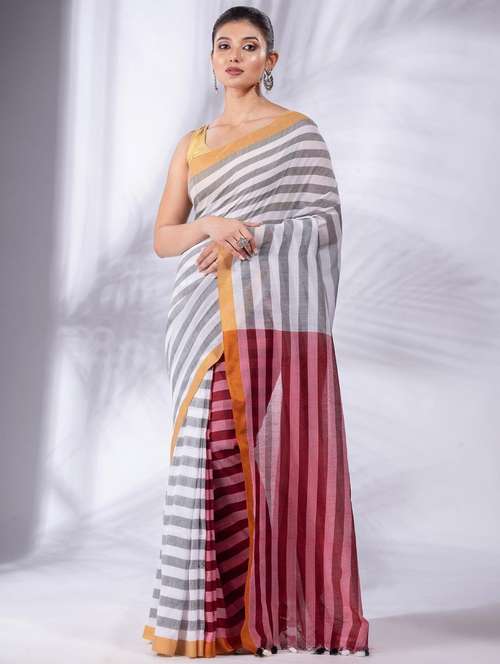 women striped handloom saree with blouse - 22046133 -  Standard Image - 0