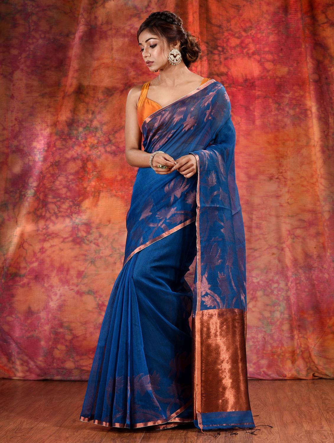 women solid with bordered saree with blouse - 22046151 - Standard Image - 1