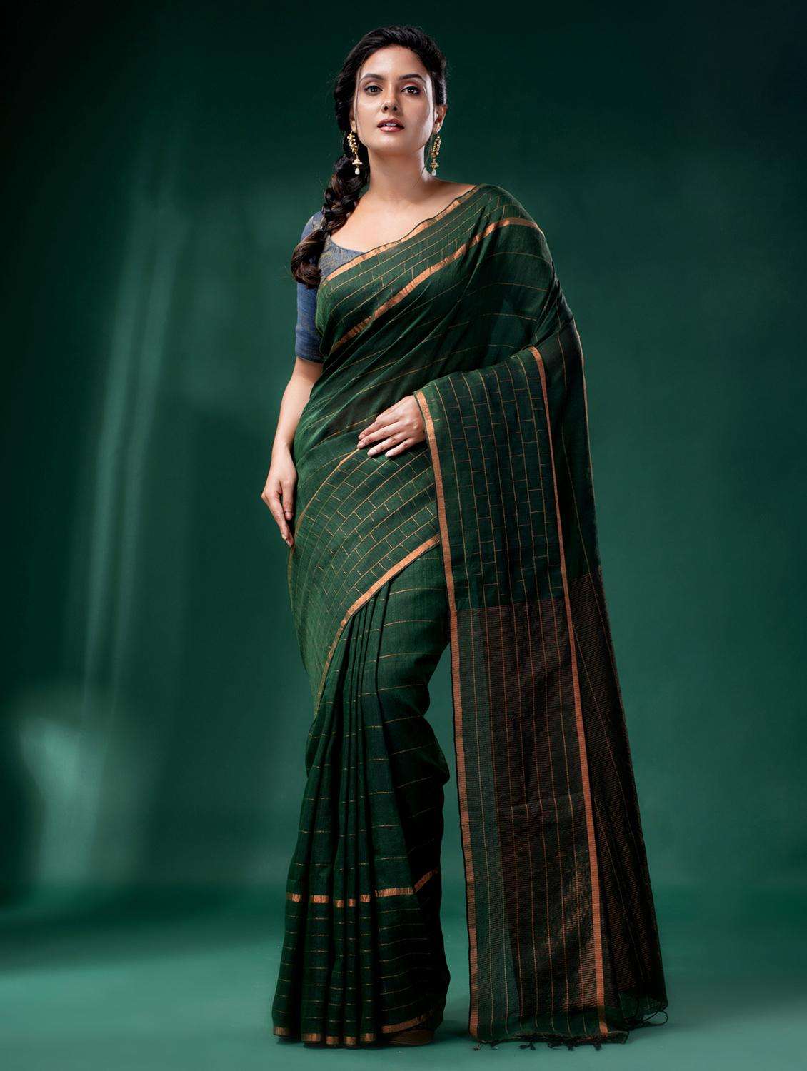 women striped handloom saree with blouse - 22046203 - Standard Image - 1