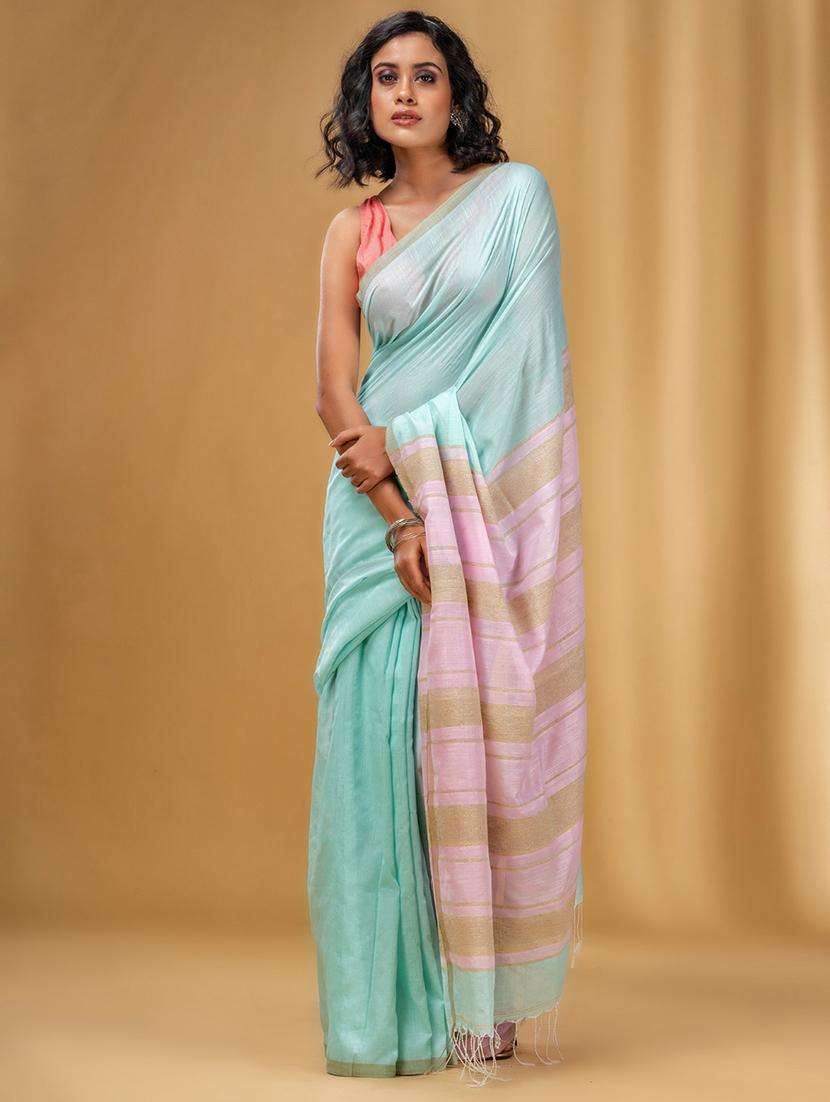 women solid handloom saree with blouse