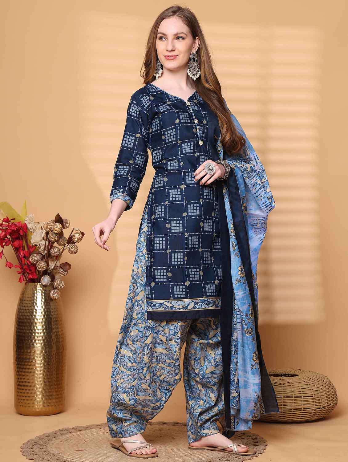 women printed three quarter sleeve kurta salwar with dupatta set - 22047819 -  Standard Image - 1