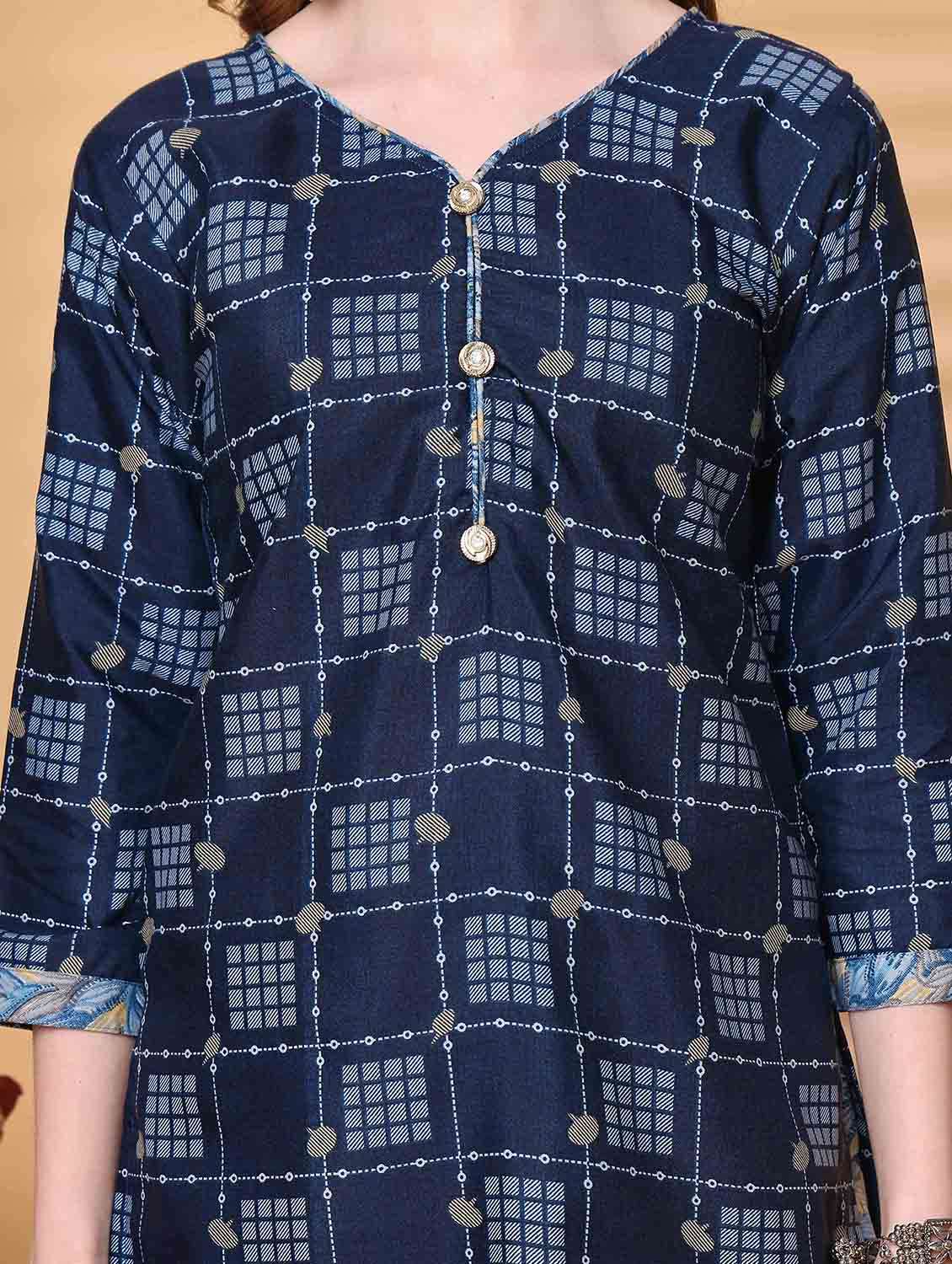 women printed three quarter sleeve kurta salwar with dupatta set - 22047819 -  Standard Image - 4