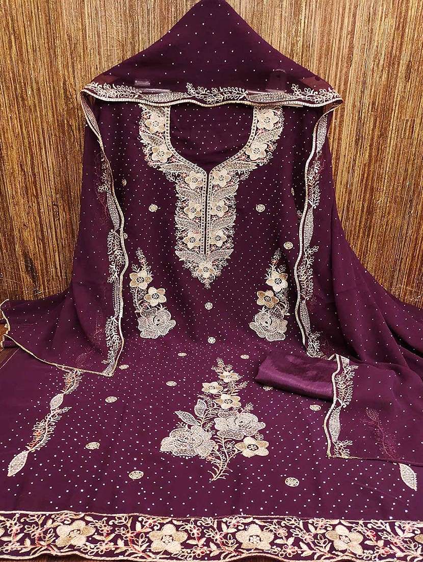 women solid with work embroidered unstitched suit set - 22047825 - Standard Image - 1